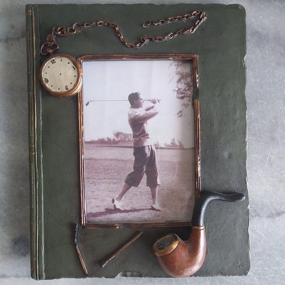 Book, Pipe and Pocket Watch Picture Frame, 3" x 5" Photo - Picture 1 of 7